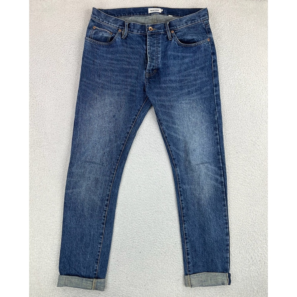 Taylor Stitch Jeans Mens 34x35 Blue Slim Tapered Selvedge Denim Button Fly